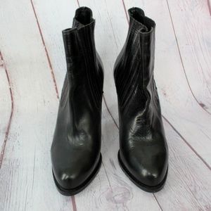 High heel black leather boots